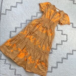 Anthropologie The Somerset Maxi Dress Embroidered Edition Beige & Orange - NWOT